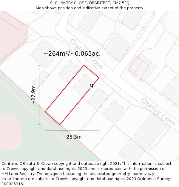 9, CHANTRY CLOSE, BRAINTREE, CM7 5FQ: Plot and title map