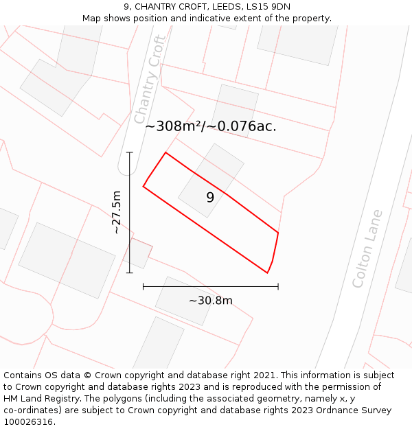 9, CHANTRY CROFT, LEEDS, LS15 9DN: Plot and title map