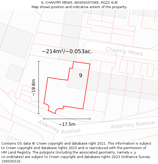 9, CHANTRY MEWS, BASINGSTOKE, RG22 4UE: Plot and title map