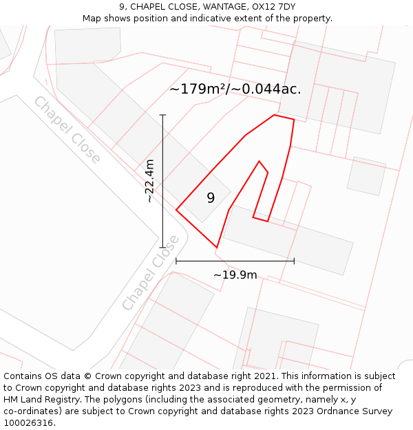 9, CHAPEL CLOSE, WANTAGE, OX12 7DY: Plot and title map