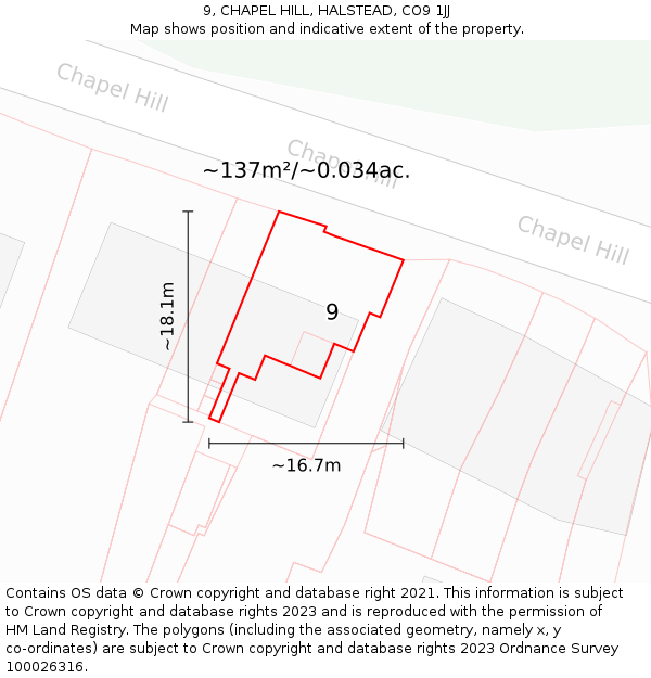 9, CHAPEL HILL, HALSTEAD, CO9 1JJ: Plot and title map