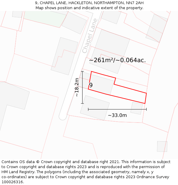9, CHAPEL LANE, HACKLETON, NORTHAMPTON, NN7 2AH: Plot and title map