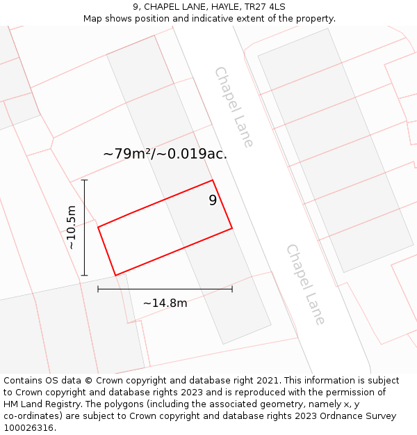 9, CHAPEL LANE, HAYLE, TR27 4LS: Plot and title map