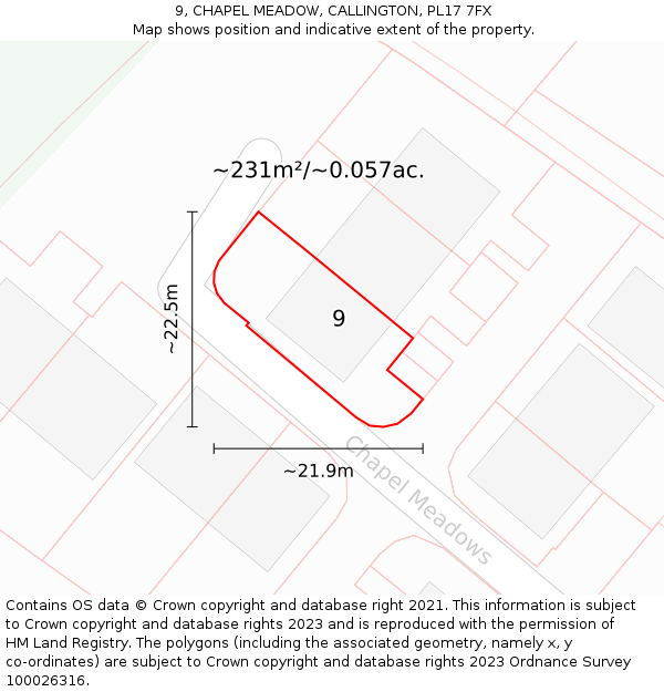 9, CHAPEL MEADOW, CALLINGTON, PL17 7FX: Plot and title map
