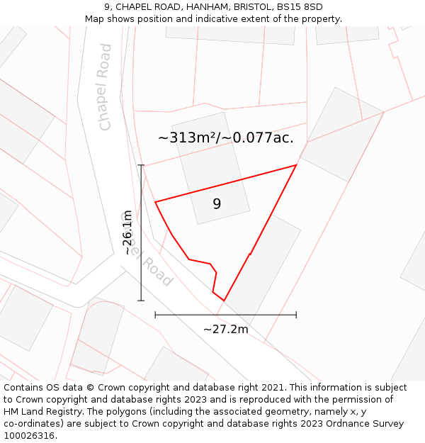 9, CHAPEL ROAD, HANHAM, BRISTOL, BS15 8SD: Plot and title map