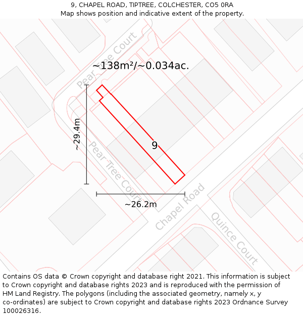9, CHAPEL ROAD, TIPTREE, COLCHESTER, CO5 0RA: Plot and title map