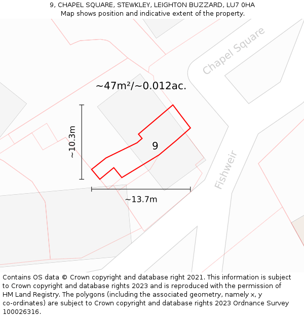 9, CHAPEL SQUARE, STEWKLEY, LEIGHTON BUZZARD, LU7 0HA: Plot and title map