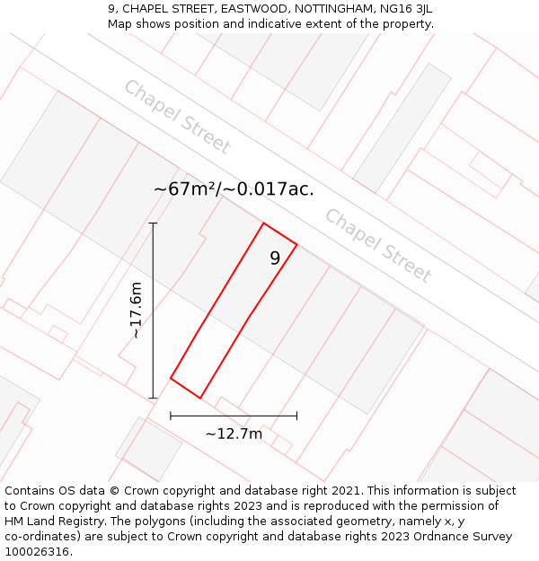 9, CHAPEL STREET, EASTWOOD, NOTTINGHAM, NG16 3JL: Plot and title map