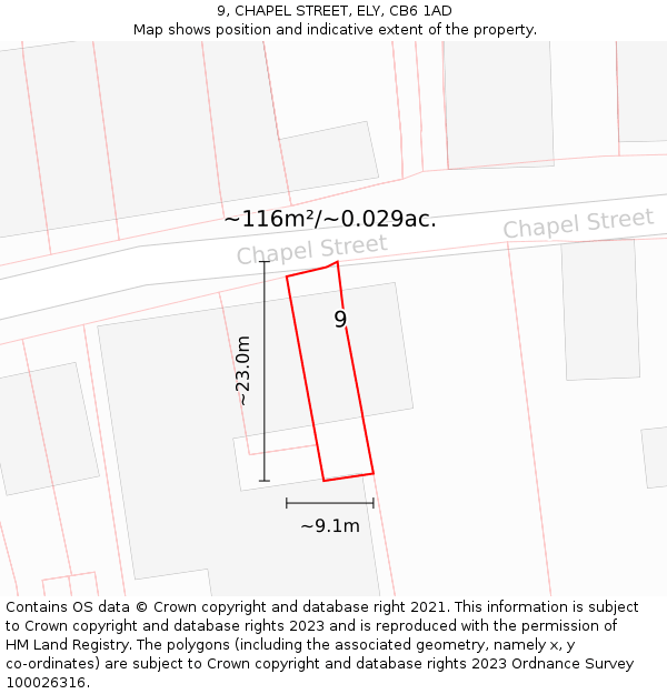 9, CHAPEL STREET, ELY, CB6 1AD: Plot and title map