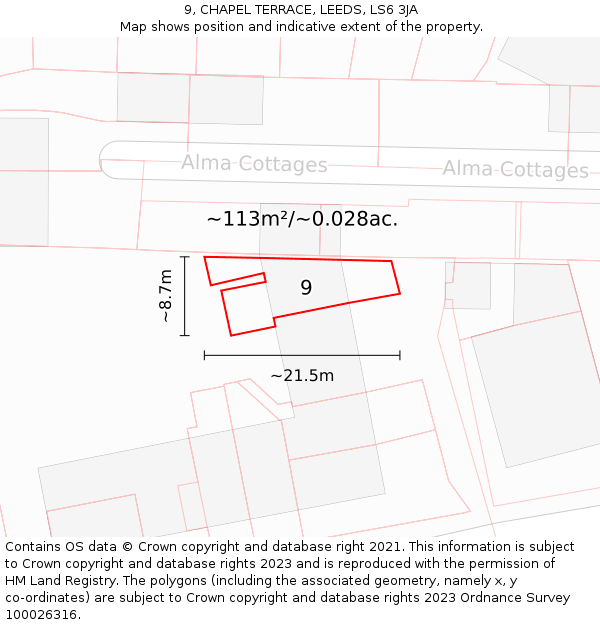 9, CHAPEL TERRACE, LEEDS, LS6 3JA: Plot and title map