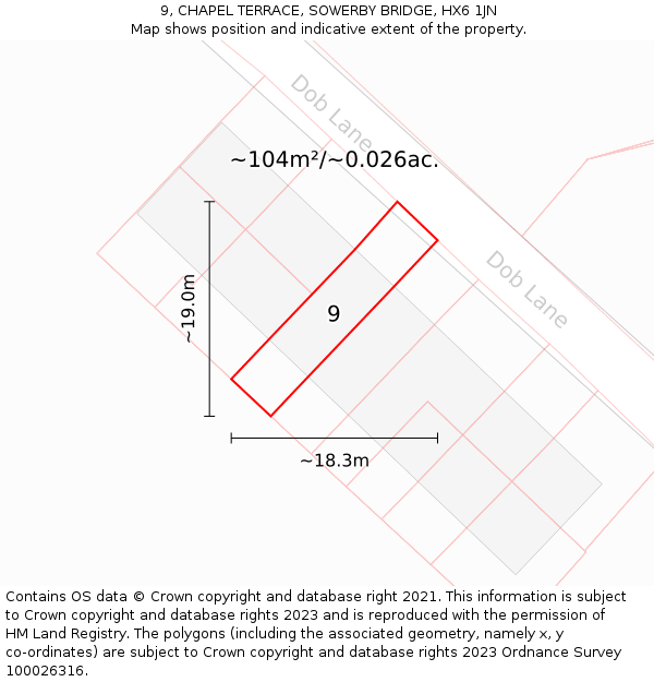 9, CHAPEL TERRACE, SOWERBY BRIDGE, HX6 1JN: Plot and title map