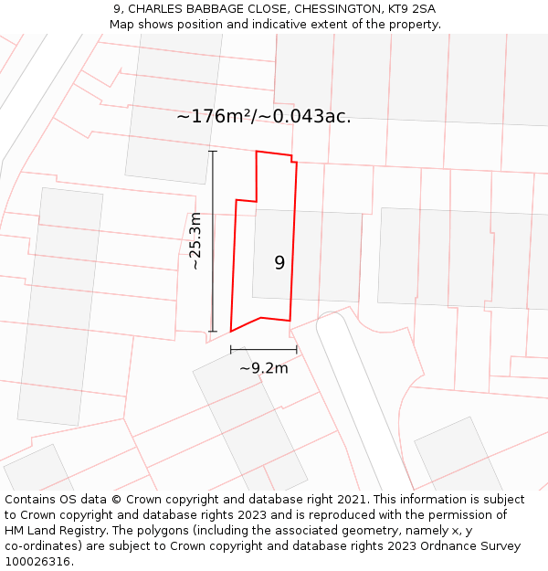9, CHARLES BABBAGE CLOSE, CHESSINGTON, KT9 2SA: Plot and title map