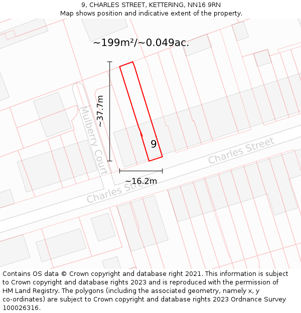 9, CHARLES STREET, KETTERING, NN16 9RN: Plot and title map