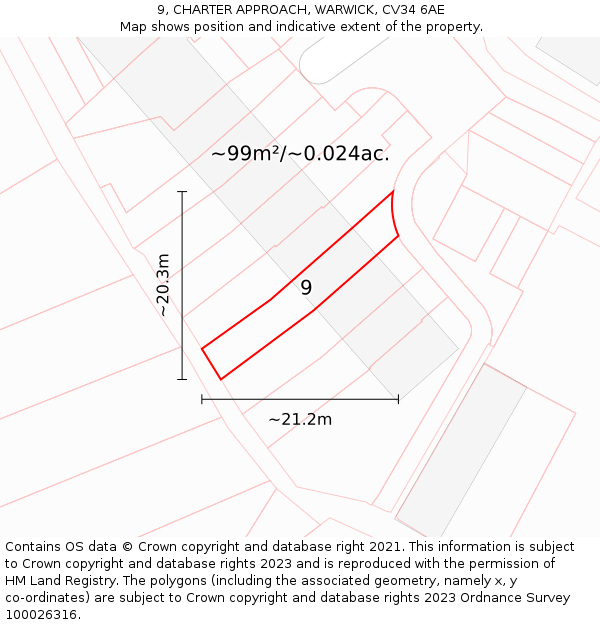 9, CHARTER APPROACH, WARWICK, CV34 6AE: Plot and title map