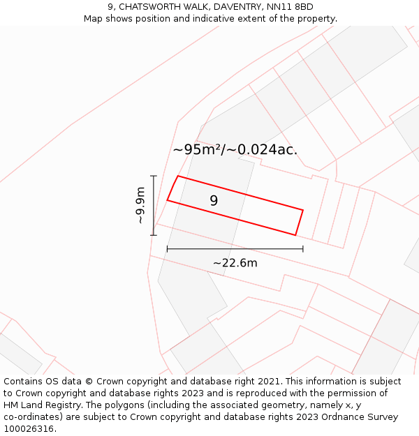 9, CHATSWORTH WALK, DAVENTRY, NN11 8BD: Plot and title map