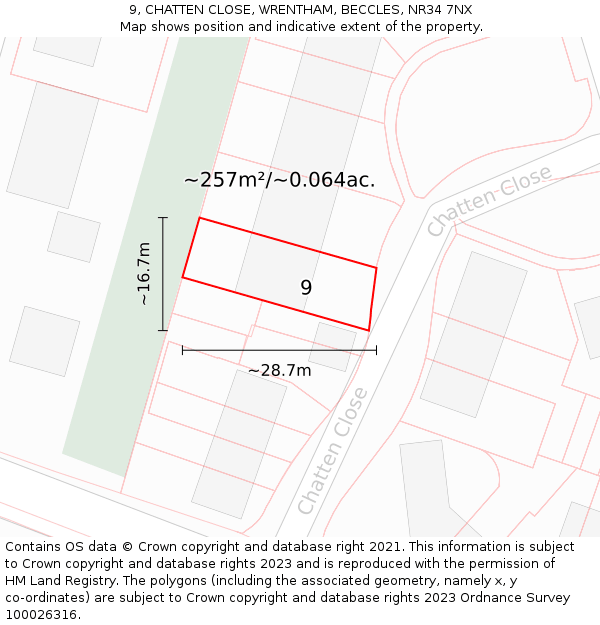 9, CHATTEN CLOSE, WRENTHAM, BECCLES, NR34 7NX: Plot and title map