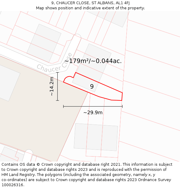 9, CHAUCER CLOSE, ST ALBANS, AL1 4FJ: Plot and title map