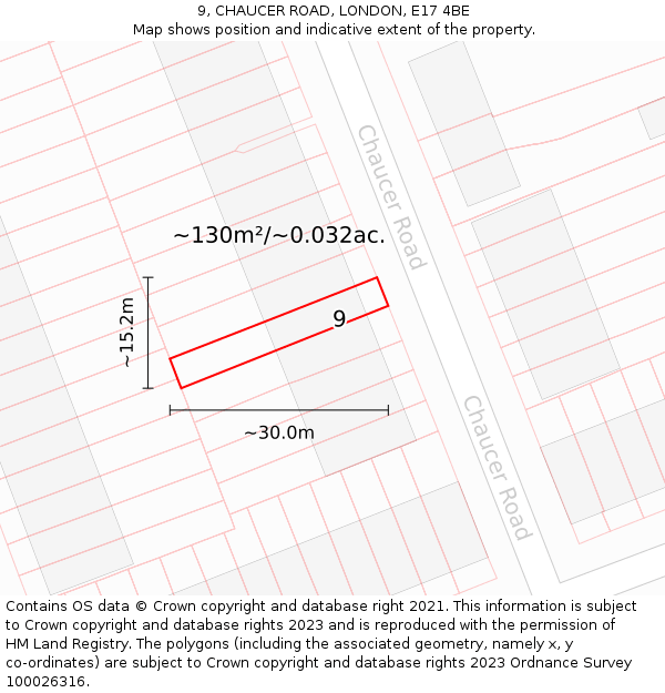 9, CHAUCER ROAD, LONDON, E17 4BE: Plot and title map