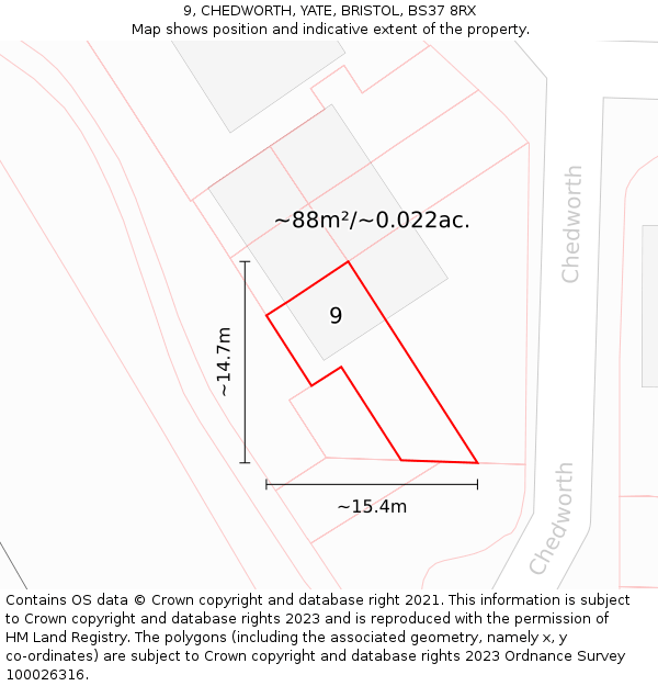 9, CHEDWORTH, YATE, BRISTOL, BS37 8RX: Plot and title map