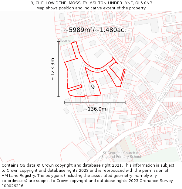 9, CHELLOW DENE, MOSSLEY, ASHTON-UNDER-LYNE, OL5 0NB: Plot and title map