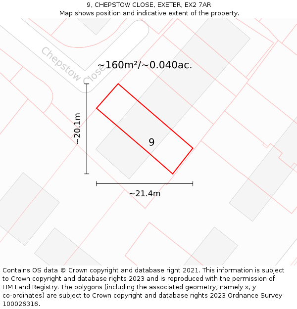9, CHEPSTOW CLOSE, EXETER, EX2 7AR: Plot and title map