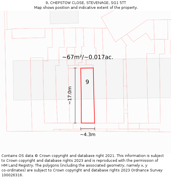 9, CHEPSTOW CLOSE, STEVENAGE, SG1 5TT: Plot and title map
