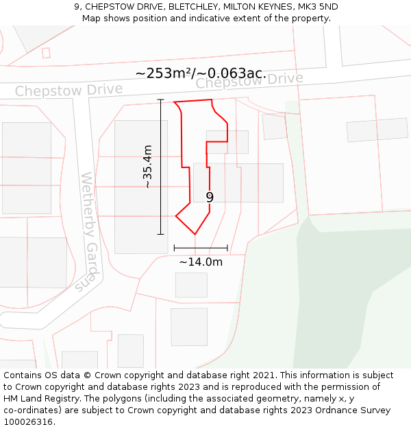 9, CHEPSTOW DRIVE, BLETCHLEY, MILTON KEYNES, MK3 5ND: Plot and title map