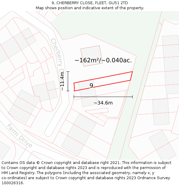 9, CHERBERRY CLOSE, FLEET, GU51 2TD: Plot and title map