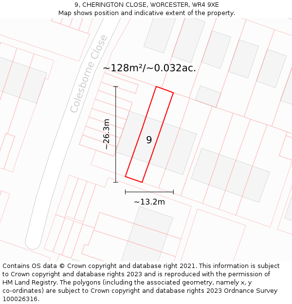 9, CHERINGTON CLOSE, WORCESTER, WR4 9XE: Plot and title map