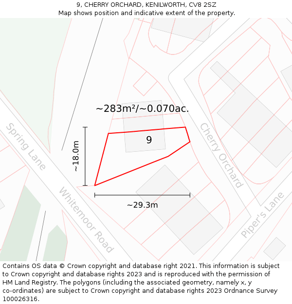 9, CHERRY ORCHARD, KENILWORTH, CV8 2SZ: Plot and title map