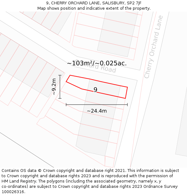 9, CHERRY ORCHARD LANE, SALISBURY, SP2 7JF: Plot and title map