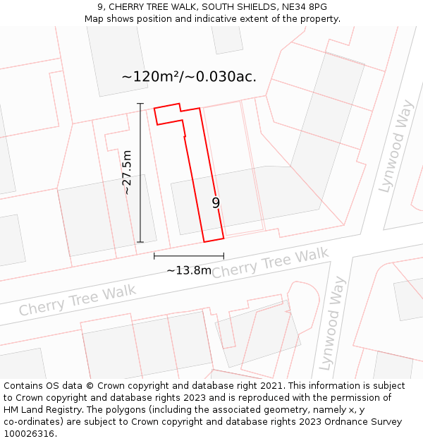 9, CHERRY TREE WALK, SOUTH SHIELDS, NE34 8PG: Plot and title map
