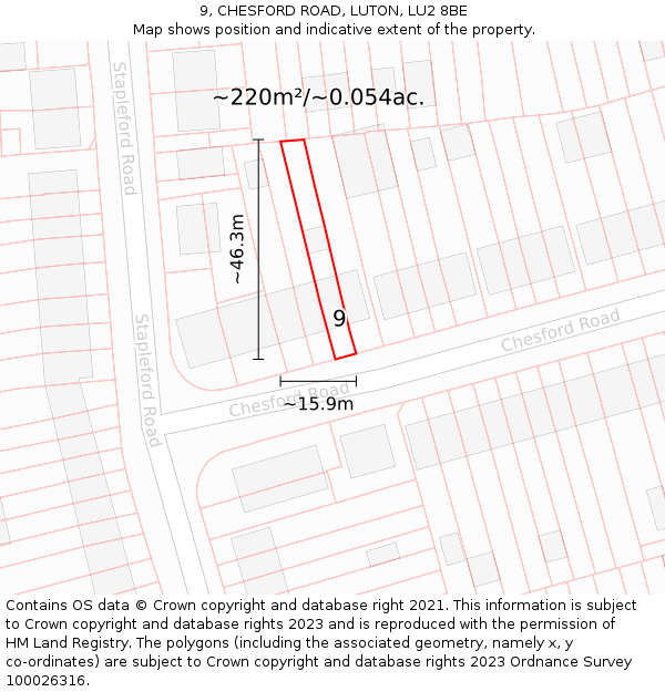 9, CHESFORD ROAD, LUTON, LU2 8BE: Plot and title map