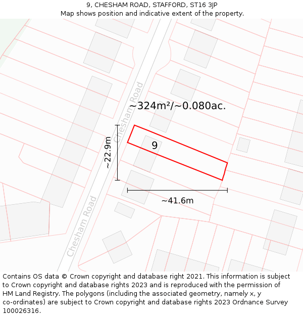 9, CHESHAM ROAD, STAFFORD, ST16 3JP: Plot and title map
