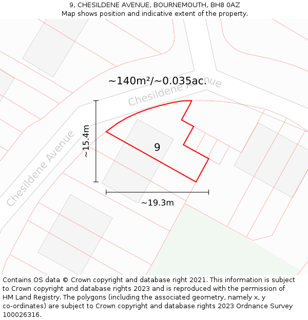9, CHESILDENE AVENUE, BOURNEMOUTH, BH8 0AZ: Plot and title map