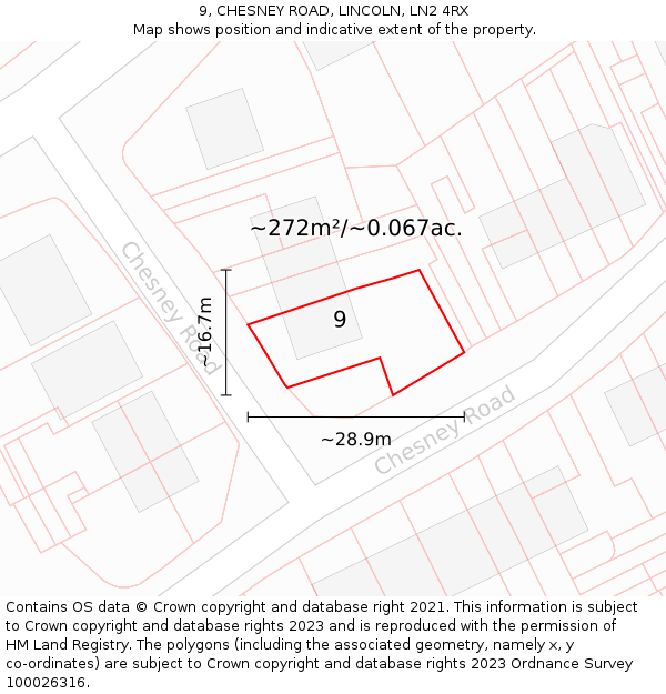 9, CHESNEY ROAD, LINCOLN, LN2 4RX: Plot and title map