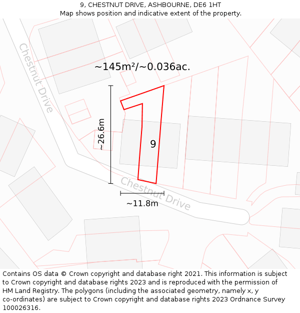 9, CHESTNUT DRIVE, ASHBOURNE, DE6 1HT: Plot and title map
