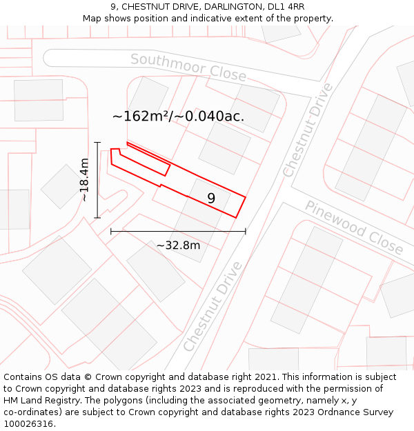 9, CHESTNUT DRIVE, DARLINGTON, DL1 4RR: Plot and title map