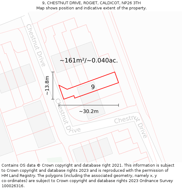 9, CHESTNUT DRIVE, ROGIET, CALDICOT, NP26 3TH: Plot and title map