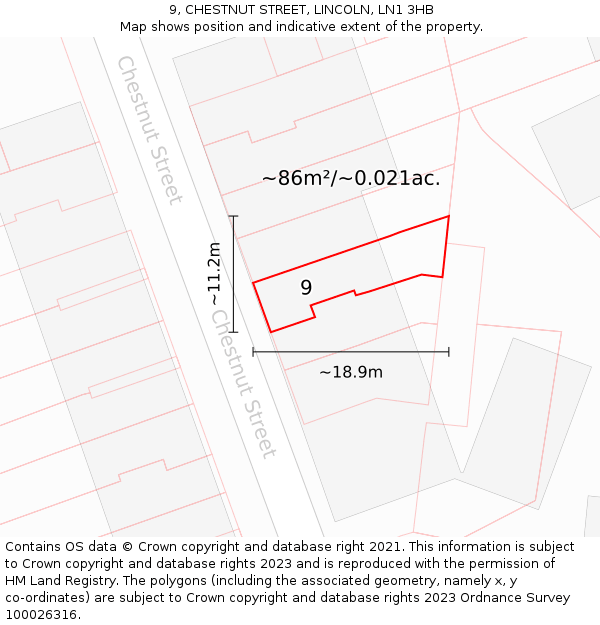 9, CHESTNUT STREET, LINCOLN, LN1 3HB: Plot and title map
