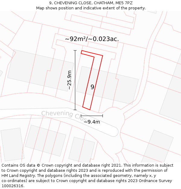 9, CHEVENING CLOSE, CHATHAM, ME5 7PZ: Plot and title map