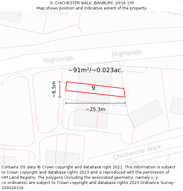 9, CHICHESTER WALK, BANBURY, OX16 1YP: Plot and title map