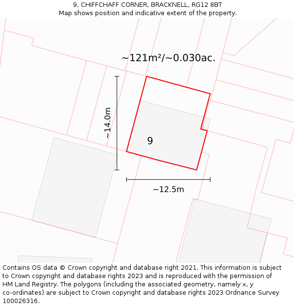 9, CHIFFCHAFF CORNER, BRACKNELL, RG12 8BT: Plot and title map