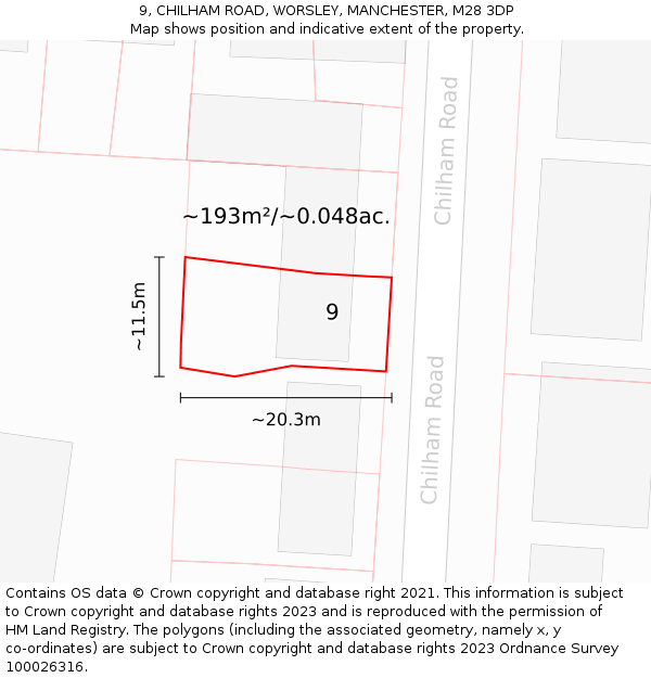 9, CHILHAM ROAD, WORSLEY, MANCHESTER, M28 3DP: Plot and title map