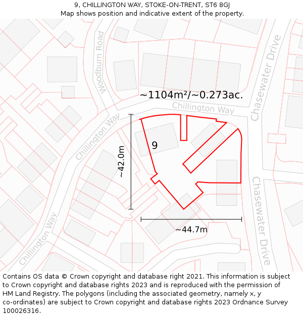 9, CHILLINGTON WAY, STOKE-ON-TRENT, ST6 8GJ: Plot and title map