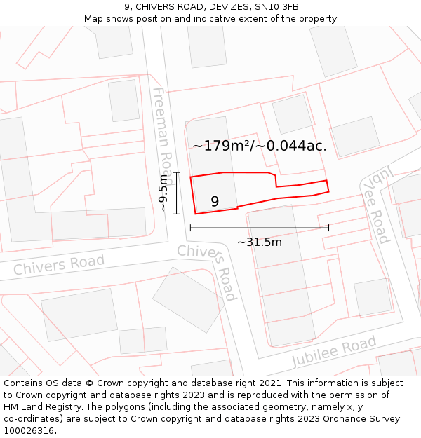9, CHIVERS ROAD, DEVIZES, SN10 3FB: Plot and title map