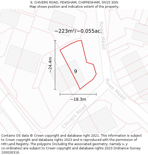 9, CHIVERS ROAD, PEWSHAM, CHIPPENHAM, SN15 3GN: Plot and title map