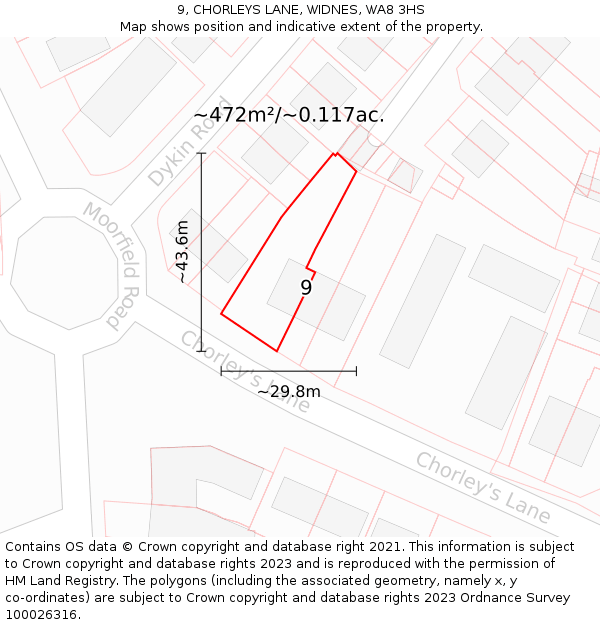 9, CHORLEYS LANE, WIDNES, WA8 3HS: Plot and title map