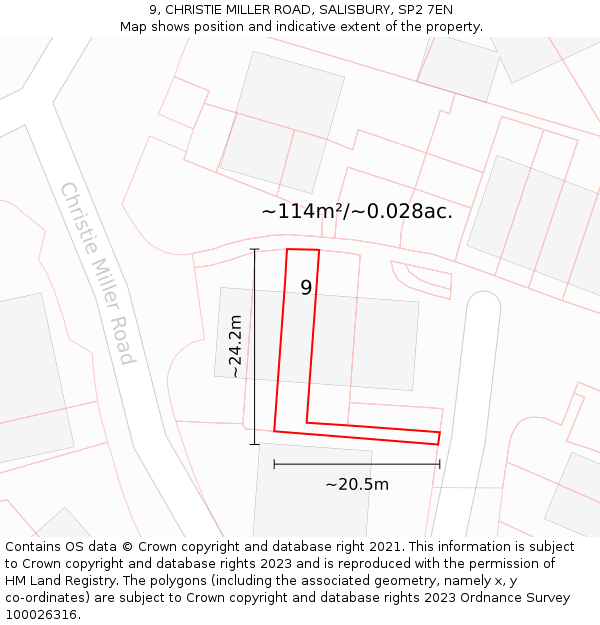 9, CHRISTIE MILLER ROAD, SALISBURY, SP2 7EN: Plot and title map