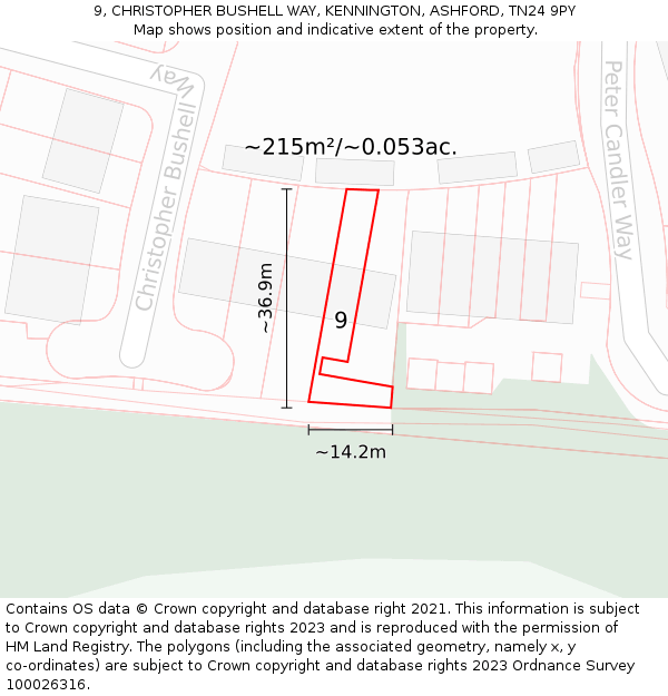 9, CHRISTOPHER BUSHELL WAY, KENNINGTON, ASHFORD, TN24 9PY: Plot and title map